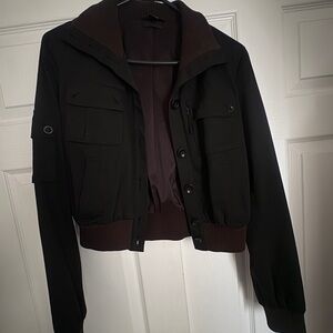 Guess Women's Black Bomber Jacket with Brown Trim